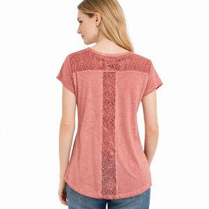 Women's Dantelle Mauve Salmon Pink Short Sleeve Tee with Lace Back - Size M